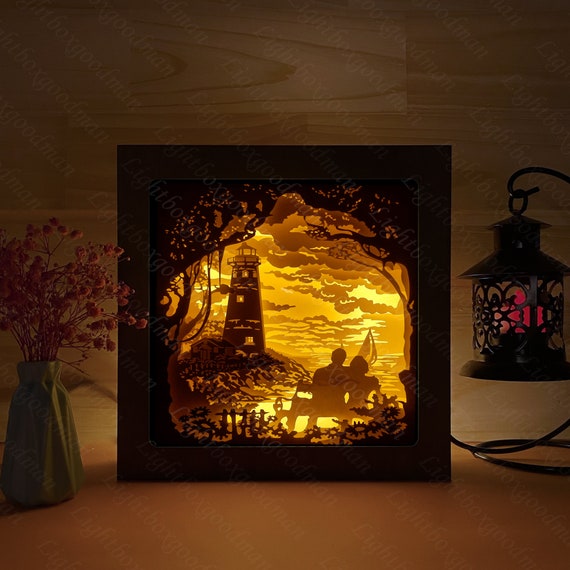 Lighthouse Paper Cut Light Box Template Files SVG Shadow Box Etsy Canada