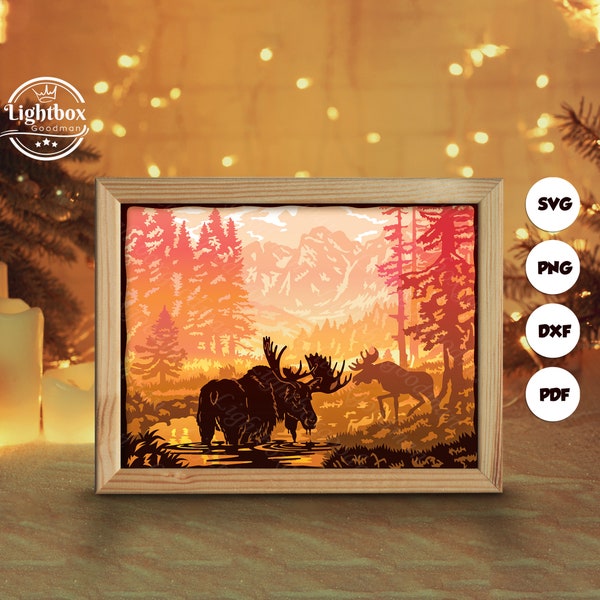 Moose Shadow Box Files, Paper Cut Light Box Template Files, Shadow Box Paper Cut, 3D Papercut Light Box SVG File DIY, Cutting Cricut Moose Shadow Box Files, Paper Cut Light Box Template Files, Shadow Box Paper Cut, 3D Papercut Light Box SVG File DIY, Cutting Cricut