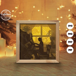 Silhouette 3D pour piano, modèles Shadow Box, papier découpé, fichiers pour cricut, pour Silhouette, fichiers découpés au laser, art en couches 3D 2