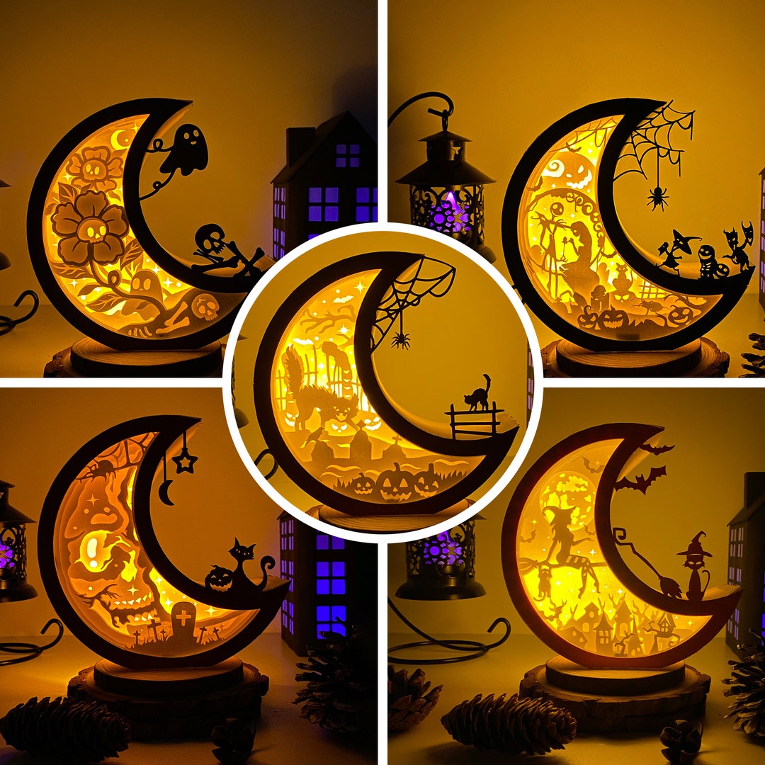 Pack 5 Halloween Moon Shadow Box SVG for Cricut Projects DIY, Moon ...