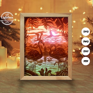 3d Flamingo Silhouette, Shadow Box Templates, Paper Cut, Files for cricut, for Silhouette, Laser Cut Files, 3d Layered Art 1
