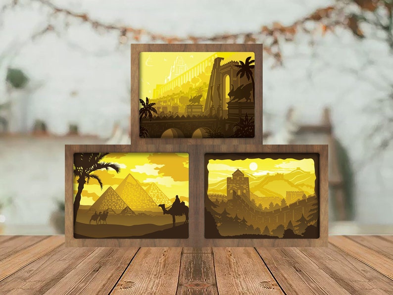 Shadow Box 3D Papercut Lightbox Svg File DIY Combo 3 Templates Landscape 1 Paper Cut Light Box Template Files Cutting Cricut