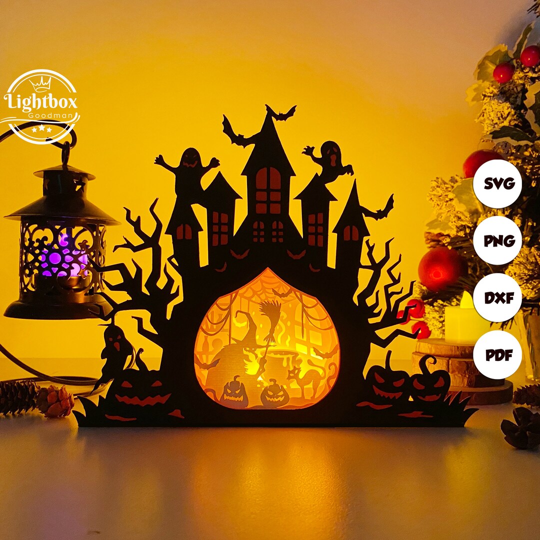 Witch Haunted Castle Shadow Box SVG for Cricut Projects DIY, Halloween ...