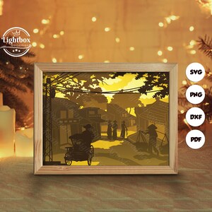 Silhueta 3D Old Quarter, Modelos de Caixa de Sombra, Corte de Papel, Arquivos para Cricut, para Silhouette, Arquivos de Corte a Laser, Arte em Camadas 3D