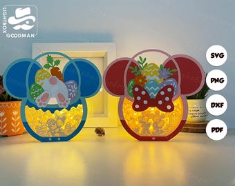 Pack 2 Mouse Lantern SVG: Easter Basket Box Paper Cut Template (Digital Download)
