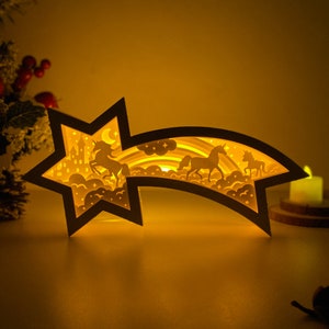 Lanterne étoile licorne SVG - lanterne de Noël découpée en papier - lanterne en papier bricolage - modèle de découpe de papier - modèle de lanterne de Noël
