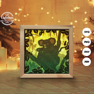Silhouette 3D de koala, modèles de boîte d'ombre, papier découpé, fichiers pour cricut, pour silhouette, fichiers découpés au laser, art en couches 3D