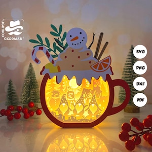 Gnome Hot Cocoa Box Lantern SVG - Christmas Lantern Paper Cut - DIY Paper Lantern - Paper Cutting Template - Christmas Lantern Template
