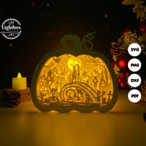 Linterna de calabaza de pesadilla SVG - Recorte de papel para linterna de Halloween - Linterna de papel DIY - Plantilla de corte de papel - Plantilla de linterna de Halloween