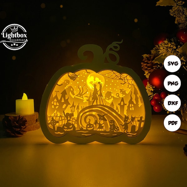 Nightmare Before Christmas Pumpkin Halloween Shadow Box SVG for Cricut Projects DIY, Pumpkin Lamp For Halloween Decor, Halloween Lantern