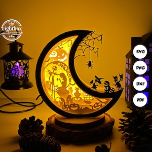 Lanterne lune cauchemar SVG - lanterne d'Halloween découpée - lanterne en papier pour travaux manuels - modèle de découpe de papier - modèle de lanterne d'Halloween