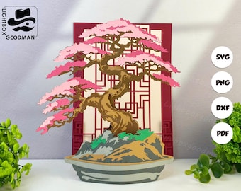 Bonsai Pop-Up Card SVG: Paper Lantern Template (Digital Download) 2