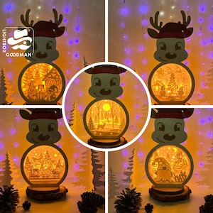 Pack 5 Xmas Reindeer Lantern SVG - Christmas Lantern Paper Cut - DIY Paper Lantern - Paper Cutting Template - Christmas Lantern Template