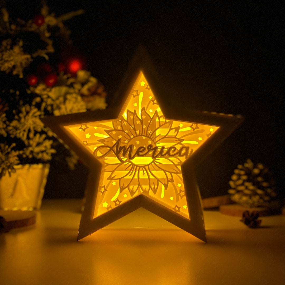 American Star Lightbox Svg for Cricut Projects DIY, 3D Sunflower Star ...
