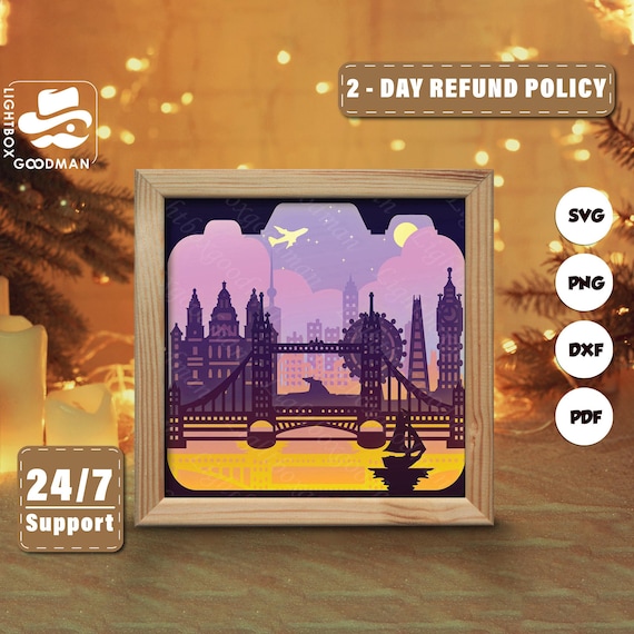 3d London Silhouette, Shadow Box Templates, Paper Cut, Files for cricut, for Silhouette, Laser Cut Files, 3d Layered Art