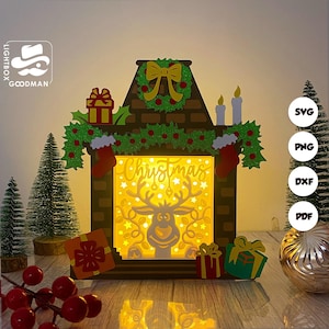 Reindeer Fireplace Box  Lantern SVG - Christmas Lantern Paper Cut - DIY Paper Lantern - Paper Cutting Template - Christmas Lantern Template