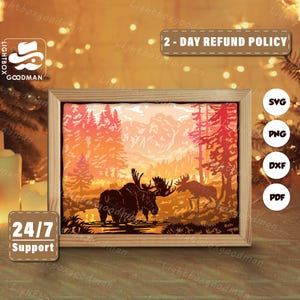 3d Moose Silhouette, Shadow Box Templates, Paper Cut, Files for cricut, for Silhouette, Laser Cut Files, 3d Layered Art