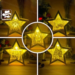 Pack 5 Merry Christmas Star  Lantern SVG - Xmas Lantern Paper Cut - DIY Paper Lantern - Paper Cutting Template - Christmas Lantern Template