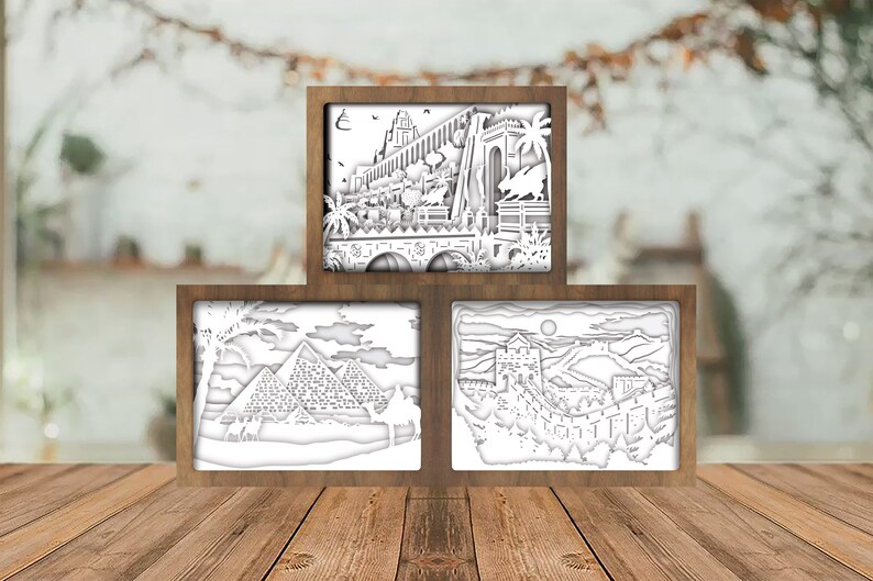 Shadow Box 3D Papercut Lightbox Svg File DIY Combo 3 Templates Landscape 1 Paper Cut Light Box Template Files Cutting Cricut