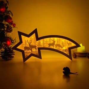 メリークリスマス鹿の星のランタンSVG - クリスマスランタンの切り絵 - DIY ペーパーランタン - 切り絵テンプレート - クリスマスランタンテンプレート