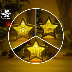 Pack 3 Merry Xmas Star Lantern SVG - Christmas Lantern Paper Cut - DIY Paper Lantern - Paper Cutting Template - Christmas Lantern Template