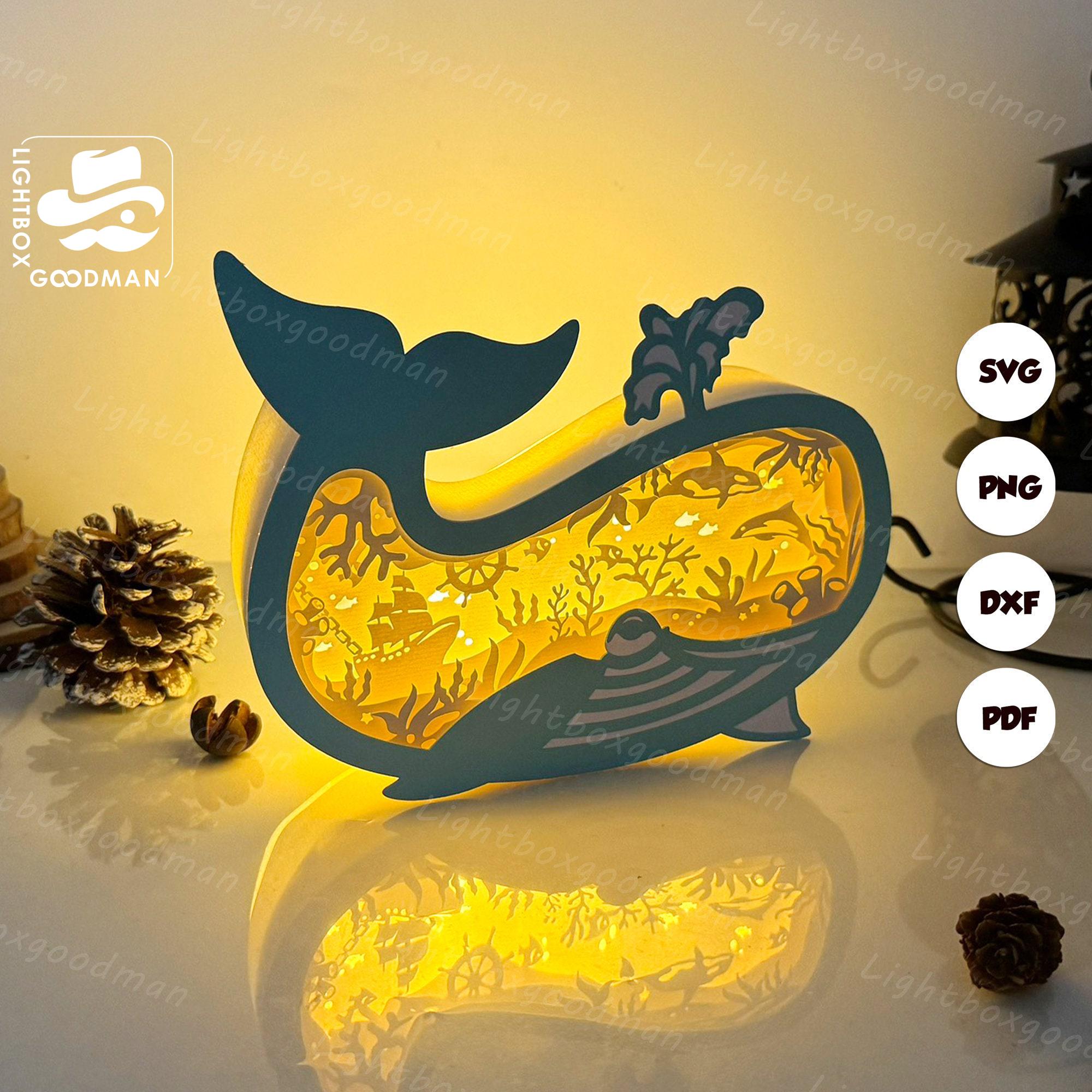 Seabed Whale Box Lantern SVG: DIY Paper Cut Template (digital Download ...