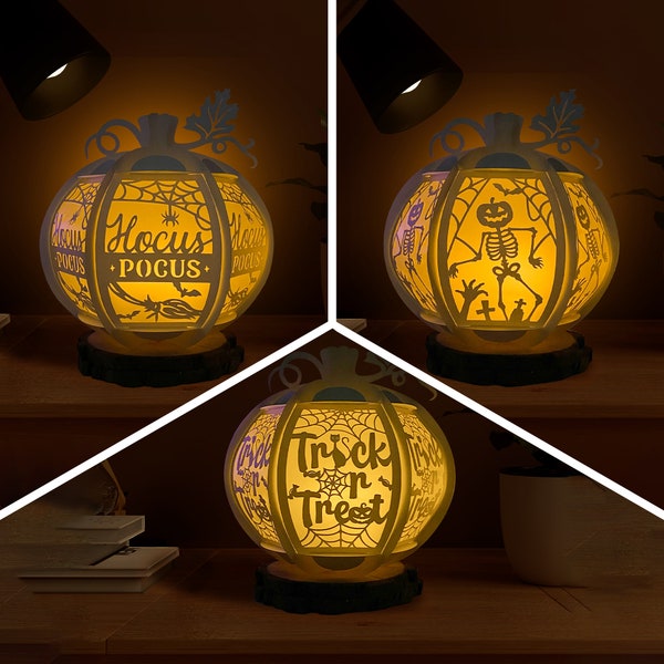 Pack 3 Halloween 1 Lantern Pumpkin Halloween SVG Template DIY, Halloween Night Light Decor, Halloween Light Box Paper Cut