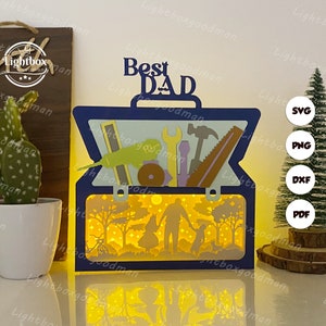 Boîte à outils pour papa et fils papa lanterne SVG - lanterne papa papier découpé - lanterne en papier bricolage - gabarit de découpe de papier - gabarit de lanterne papa