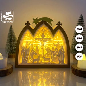Jesus 2 Nativity House Box Lantern SVG - Xmas Lantern Paper Cut - DIY Paper Lantern - Paper Cutting Template - Christmas Lantern Template
