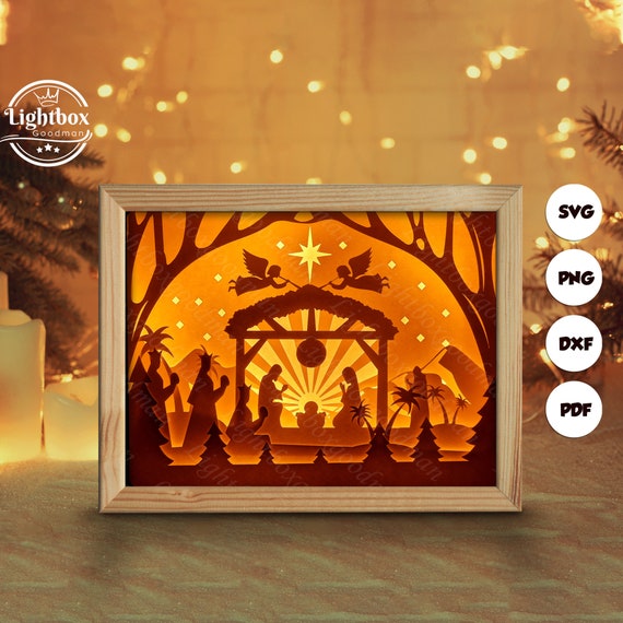 Christmas Paper cutting light box template shadow box 3D svg