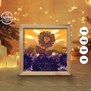 Silhouette 3D de tournesol, modèles de boîte d'ombre, papier découpé, fichiers pour cricut, pour Silhouette, fichiers découpés au laser, art en couches 3D