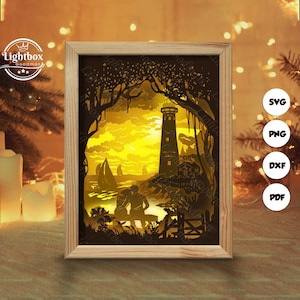 Phare 3D 1, modèles de boîte d'ombre, papier découpé, fichiers pour cricut, pour silhouette, fichiers découpés au laser, art en couches 3D