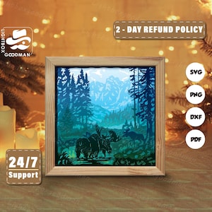 3d Moose Silhouette, Shadow Box Templates, Paper Cut, Files for cricut, for Silhouette, Laser Cut Files, 3d Layered Art