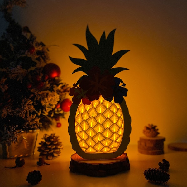 Svg de boîte d'ombre d'ananas, svg d'ananas, svg de lanterne de papier d'ananas, fichiers cricut, lampe de découpe boîte d'ombre 3D