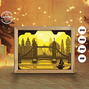 3D London City Silhouette, Schattenbox Vorlagen, Papierschnitt, Cricut-Dateien, für Silhouette, Laser Cut Files, 3D Layered Art