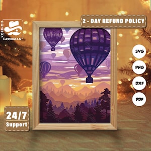 3d Air Balloons Silhouette, Shadow Box Templates, Paper Cut, Files for cricut, for Silhouette, Laser Cut Files, 3d Layered Art