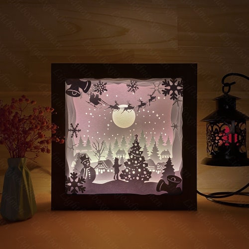 Merry Christmas 2 Paper Cut Light Box Template Files SVG - Etsy