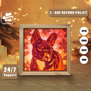 3D Französische Bulldogge Silhouette, Schattenbox Vorlagen, Papierschnitt, Cricut-Dateien, für Silhouette, Laser Cut-Dateien, 3D-Schichtkunst