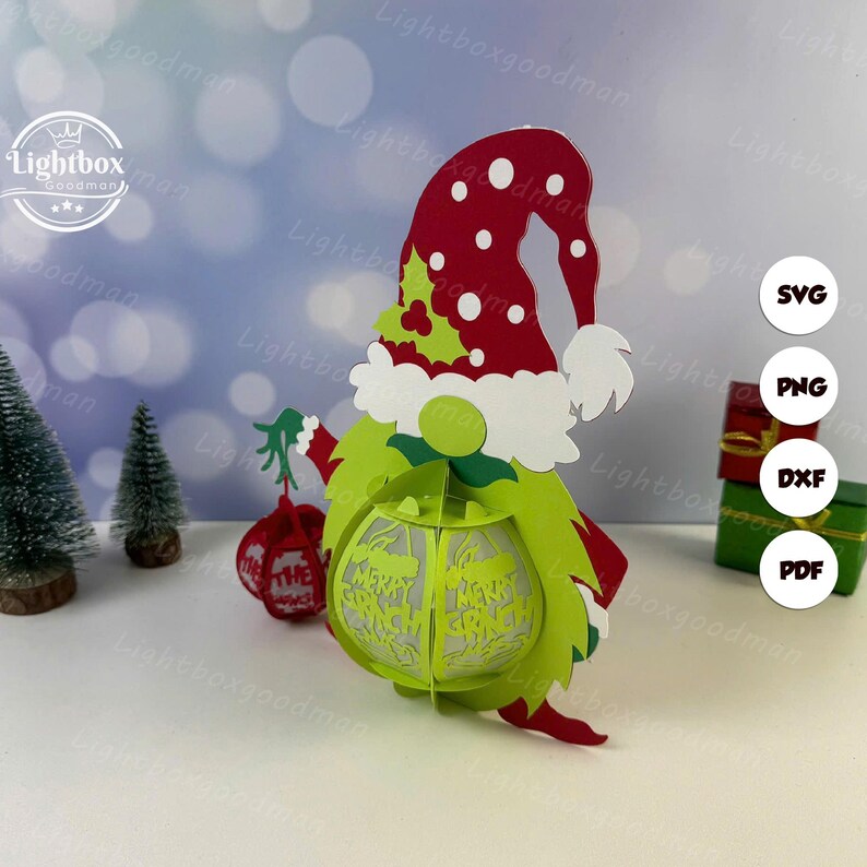 Lantern Gnome Christmas Shadow Box Svg, Lantern Gnome Christmas Svg