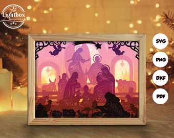 Christmas Nativity Shadow Box Files, Paper Cut Light Box Template Files, Shadow Box Paper Cut, 3D Papercut Light Box SVG File DIY