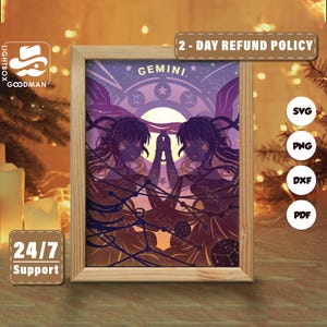 3d Zodiac Gemini Silhouette, Shadow Box Templates, Paper Cut, Files for cricut, for Silhouette, Laser Cut Files, 3d Layered Art