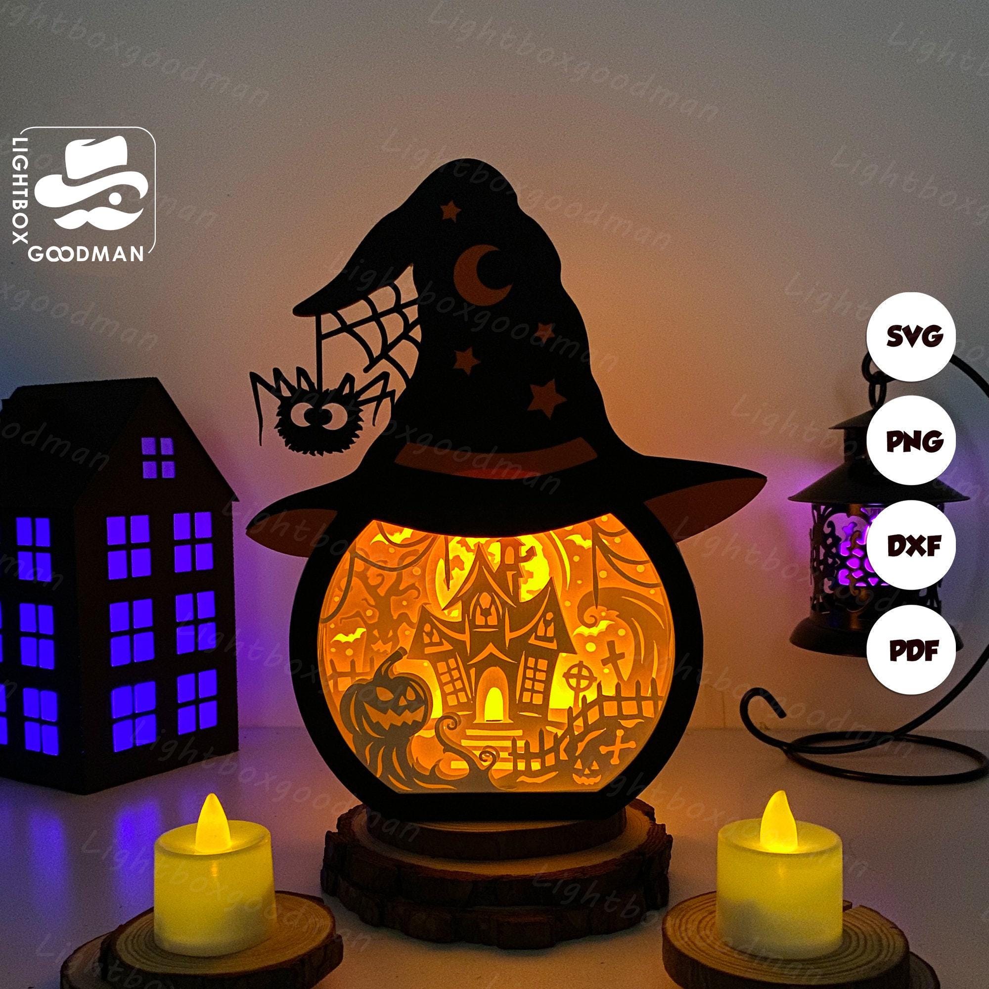 Haunted House Witch Hat Lantern SVG: Halloween Paper Cutting Template