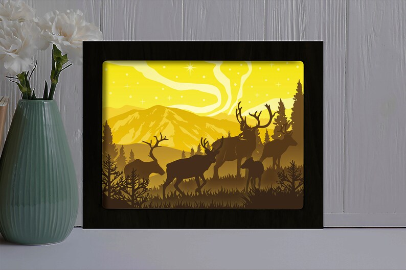 Download Reindeer Shadow Box Svg 3D Papier geschnitten Licht Box | Etsy