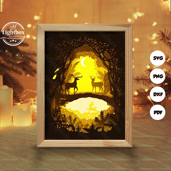 Deer 1 Shadow Box Files, Paper Cut Light Box Template Files, Shadow Box Paper Cut, 3D Papercut Light Box SVG File DIY, Cutting Cricut Deer 1 Shadow Box Files, Paper Cut Light Box Template Files, Shadow Box Paper Cut, 3D Papercut Light Box SVG File DIY, Cutting Cricut