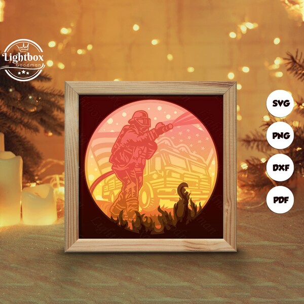 Firefighter Shadow Box Files, Paper Cut Light Box Template Files, Shadow Box Paper Cut, 3D Papercut Light Box SVG File DIY, Cutting Cricut