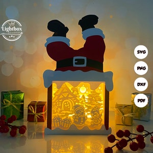 Snowman Santa Box Shadow Box SVG For Cricut Projects DIY, Snowman Santa Box Lantern For Christmas Decoration