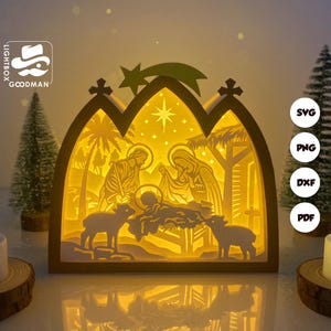 Jesus 3 Nativity House Box Lantern SVG - Xmas Lantern Paper Cut - DIY Paper Lantern - Paper Cutting Template - Christmas Lantern Template