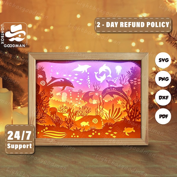 3d Seabed Silhouette, Shadow Box Templates, Paper Cut, Files for cricut, for Silhouette, Laser Cut Files, 3d Layered Art