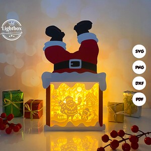 Père Noël père Noël boîte lanterne SVG - lanterne de Noël en papier découpé - lanterne en papier pour travaux manuels - modèle de découpe de papier - modèle de lanterne de Noël