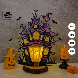 Haunted House Lantern SVG - Halloween Lantern Paper Cut - DIY Paper Lanterns - Paper Cutting Template - Halloween Lantern Template 3